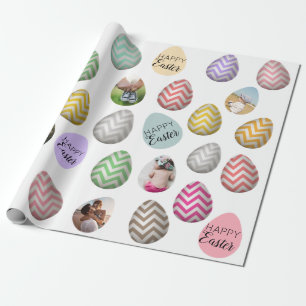 Papier Cadeau Personnalisé 6 Photo Pastel Motif d'oeufs de Pâque