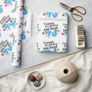 Papier Cadeau Personnalisé 70e anniversaire Ajouter un nom Bleu
