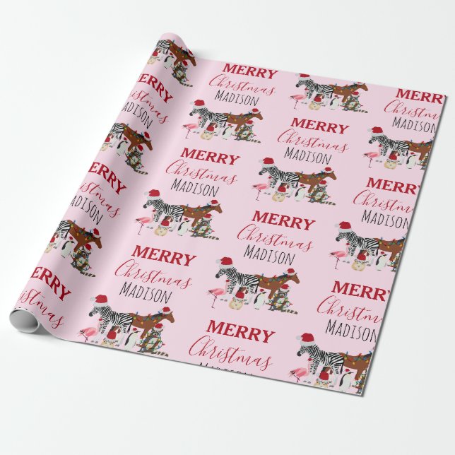 Papier Cadeau Personnalisé Animaux de Noël amusants Chapeaux de  (Déroulé)