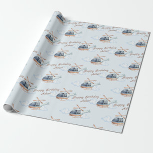 Papier cadeau personnalisé anniversaire hélicoptèr