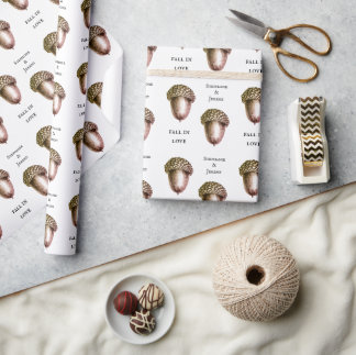 Papier Cadeau Personnalisé Automne Acorns Mariage Woodland