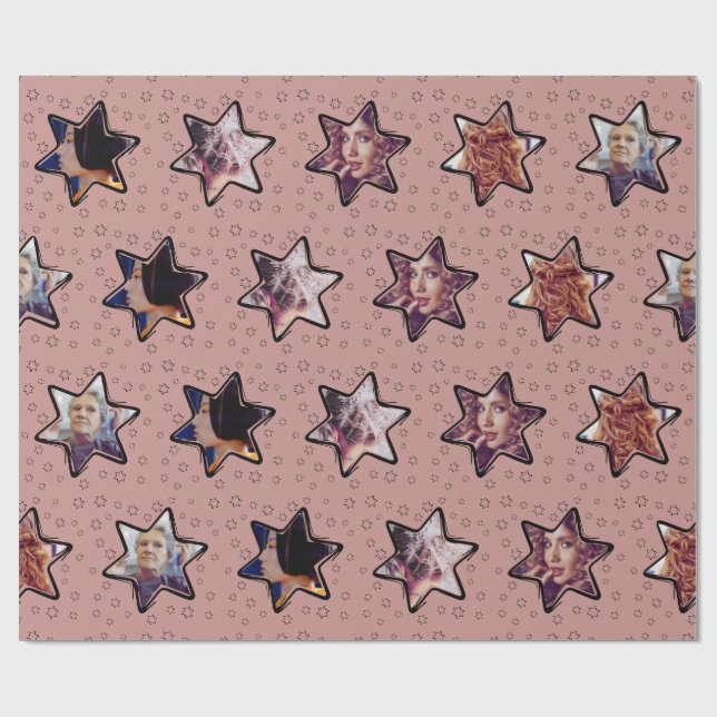 Papier Cadeau Personnalisé avec Photo de Noël Étoi (Plat)