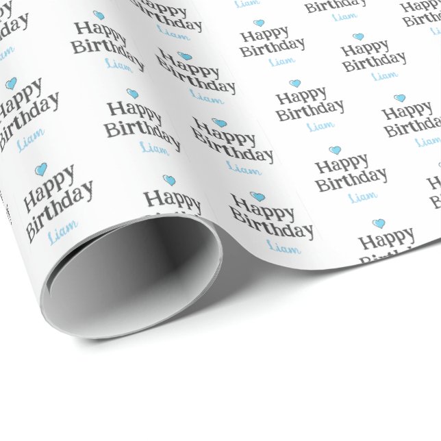 Papier Cadeau Personnalisé Baby Boy's Happy Birthday Blue Nom (Coin rond)