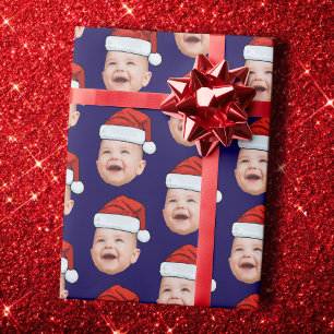 Papier Cadeau Personnalisé Baby Face Photo Santa Hat Christmas B