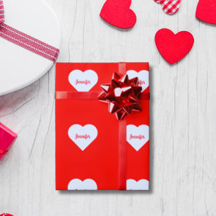 Papier Cadeau Personnalisé Bright Red & White Heart Love rustiqu