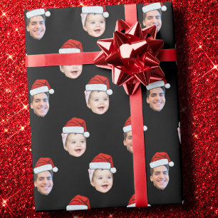 Papier Cadeau Personnalisé Deux Photos Famille Père Noël Visage