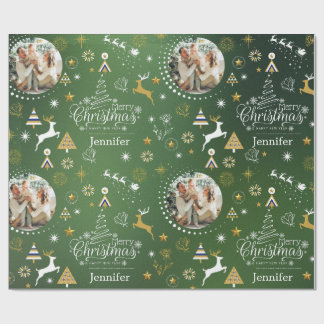 Papier Cadeau Personnalisé Emerald Green Joyeux cadeau de Noël W