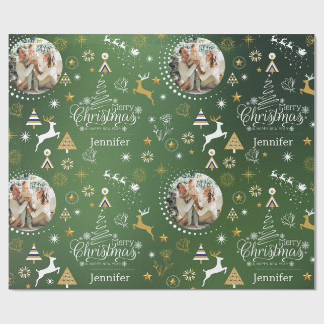 Papier Cadeau Personnalisé Emerald Green Joyeux cadeau de Noël W (Plat)