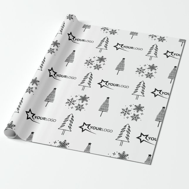 Papier Cadeau Personnalisé Entreprise Logo Noël Cadeau Blanc (Déroulé)