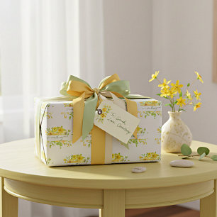 Papier cadeau personnalisé floral aquarelle jaune