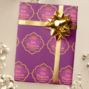 Papier Cadeau Personnalisé Fuchsia islamique Aïd Moubarak