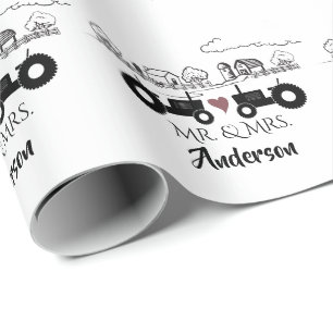 Papier Cadeau Personnalisé M. et Mme Tractor Couple Farm LOVE