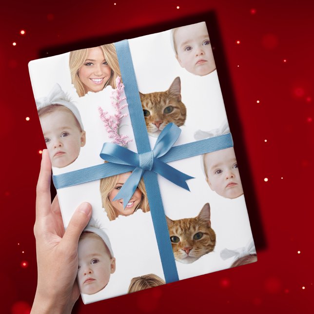 Papier Cadeau Personnalisé Mignonne Famille Face 3 Photos (Créateur téléchargé)