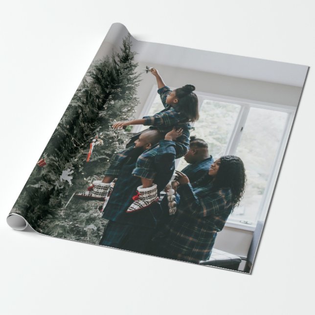 Papier Cadeau Personnalisé Moderne Personnalisé Photo de famille (Déroulé)