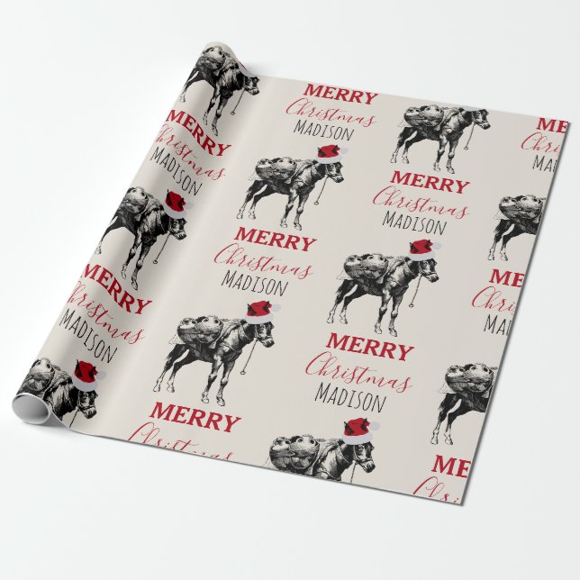 Papier Cadeau Personnalisé Noël Funky Vintage âne Santa Hat (Déroulé)