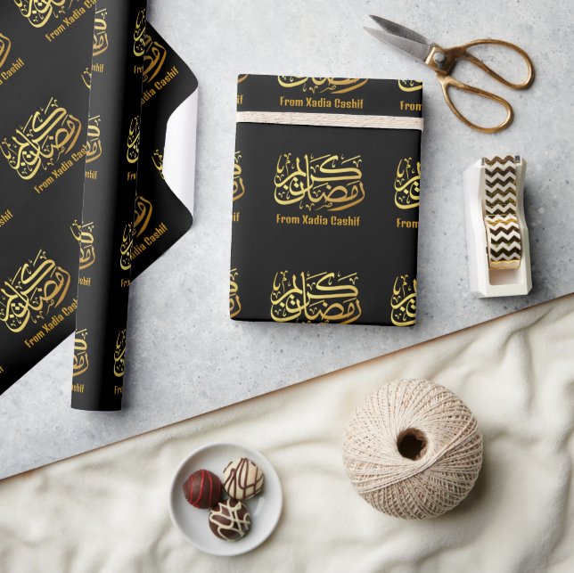 Papier Cadeau Personnalisé noir et or Ramadan Moubarak (Artisanat)