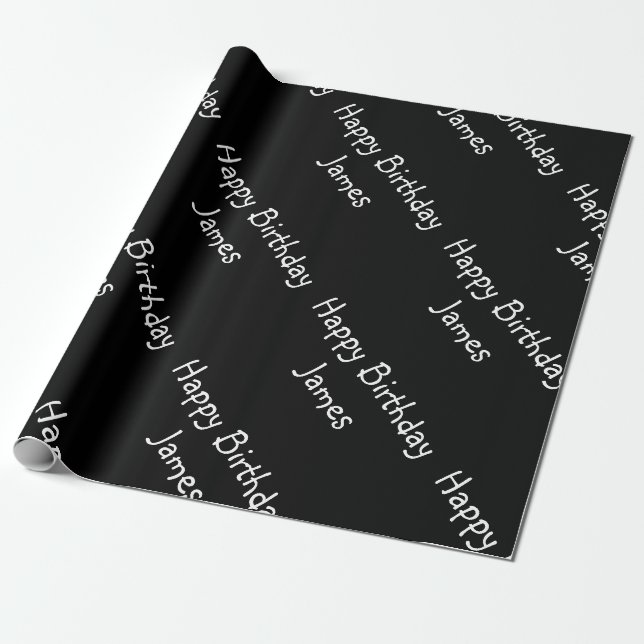 Papier Cadeau Personnalisé Nom Joyeux Anniversaire Noir (Déroulé)