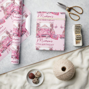 Papier Cadeau Personnalisé Pink Sleepover fille Anniversaire mig