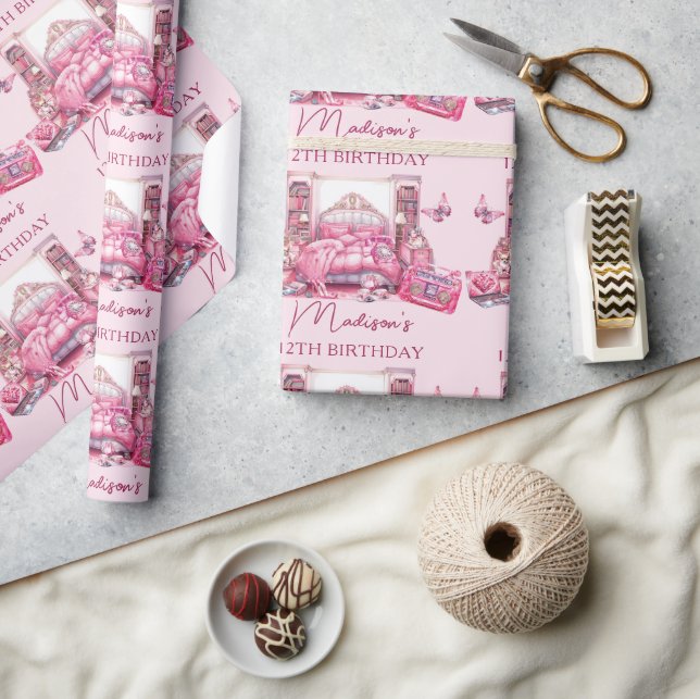 Papier Cadeau Personnalisé Pink Sleepover fille Anniversaire mig (Artisanat)