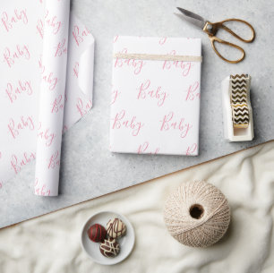 Papier Cadeau Personnalisé Rose Girly Elegant Baby