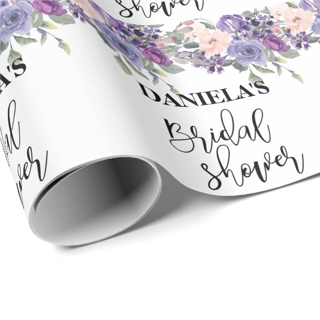 Papier cadeau personnalisé violet floral pour douc (Coin rond)
