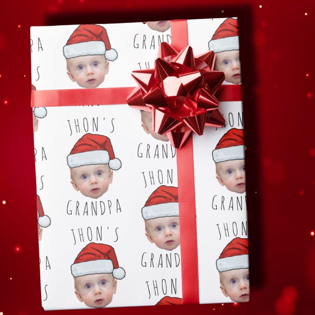 Papier Cadeau Personnalisé Visage bébé Père Noël Chapeau Photo d (Créateur téléchargé)