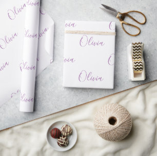 Papier Cadeau Personnalisée Purple Girly Nom Élégant