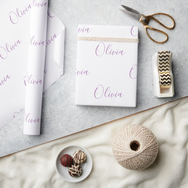 Papier Cadeau Personnalisée Purple Girly Nom Élégant (Artisanat)