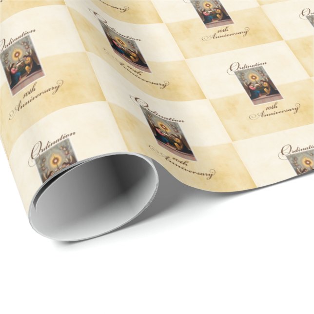 Papier Cadeau Personnaliser, 10e anniversaire d'ordination Anges (Coin rond)