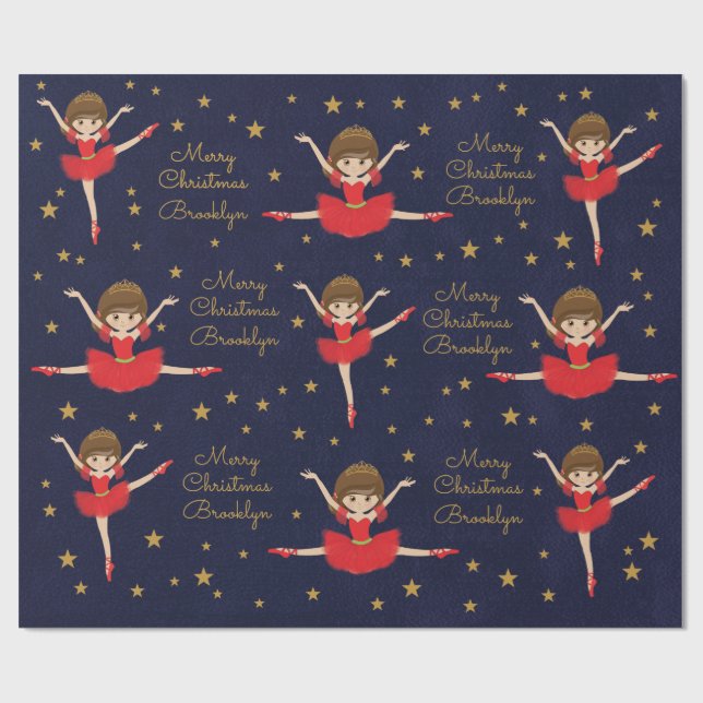Papier Cadeau Personnaliser Brunette Christmas Ballerina (Plat)