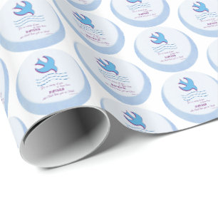 Papier Cadeau Personnaliser, Colombe de baptême adulte sur fond