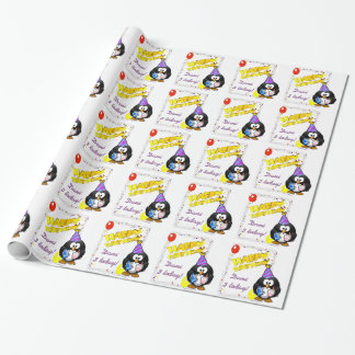 Papier Cadeau Personnaliser dessin animé pingouin anniversaire c