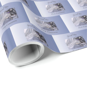 Papier Cadeau Personnaliser, Garçon, Première communion bleue
