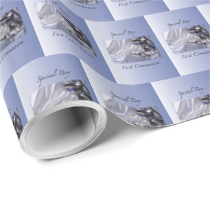 Papier Cadeau Personnaliser, Garçon, Première communion bleue