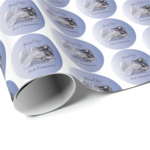 Papier Cadeau Personnaliser, Garçon, Première communion bleue