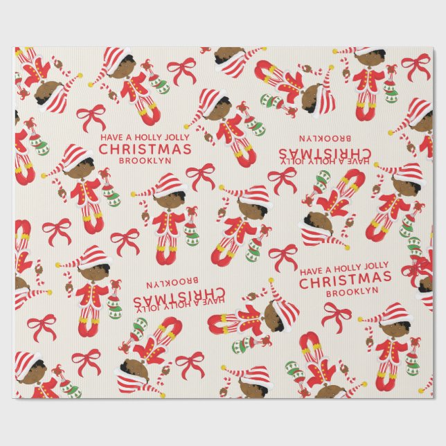 Papier Cadeau Personnaliser le elfe de Noël afro-américain (Plat)