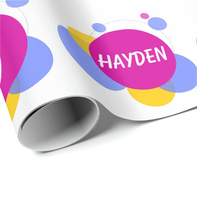 Papier Cadeau Personnaliser le nom de répétition et les enfants  (Coin rond)