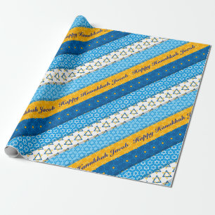 Papier Cadeau Personnaliser le nom Happy Hanoukka Blue Gold Star