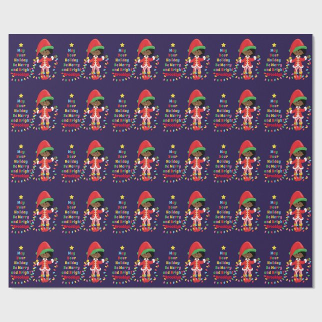 Papier Cadeau Personnaliser l'elfe afro-américain (Plat)