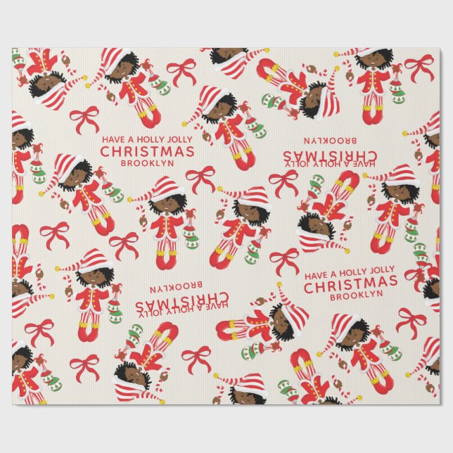 Papier Cadeau Personnaliser l'elfe de Noël afro-américain (Plat)