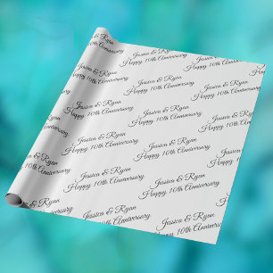 Papier Cadeau Personnaliser les noms, Anniversaire Année, Gris S