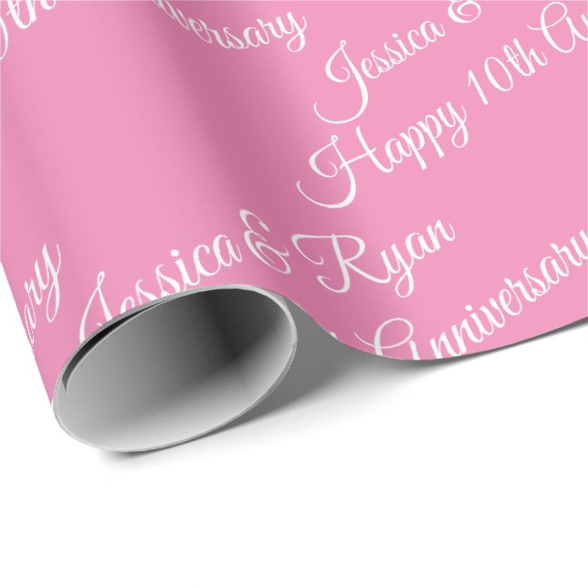 Papier Cadeau Personnaliser les noms, Bonne fête, Rose (Coin rond)