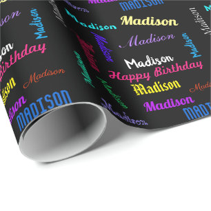 Papier Cadeau Personnaliser Nom Couleurs Gras Joyeux Cadeau Anni