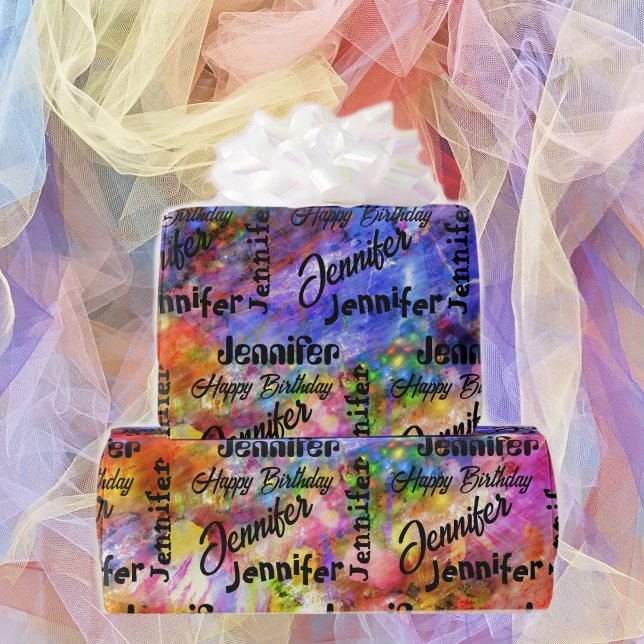 Papier Cadeau Personnaliser Nom Joyeux Anniversaire Couleur Spla (Créateur téléchargé)