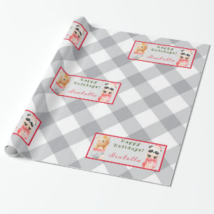 Papier Cadeau Personnaliser Panda et Ours Texte et nom