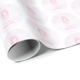 Papier Cadeau Personnaliser, Pink First Holy Communion hôte