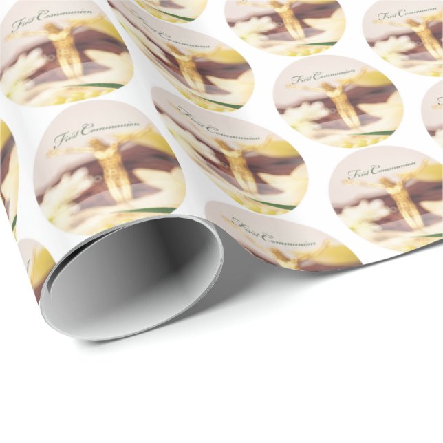 Papier Cadeau Personnaliser, Première communion Félicitations (Coin rond)
