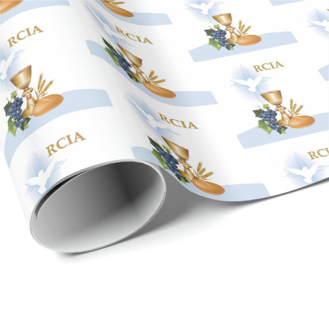 Papier Cadeau Personnaliser, RCIA Félicite le sacrement catholiq (Coin rond)