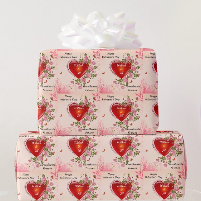 Papier Cadeau Personnaliser Romantique Saint Valentin Coeurs Ros (Créateur téléchargé)