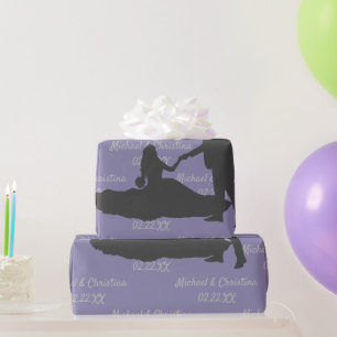 Papier Cadeau Personnaliser Silhouette du couple Nom Date Mariag